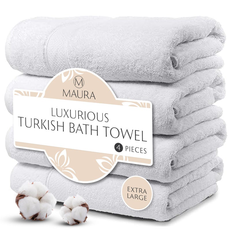 MAURA White Extra Large Turkish Cotton Luxury Bath Towels Set of 4. Ultra-Soft, Thick & Plush Towels for Bathroom - Pure White - Image 1